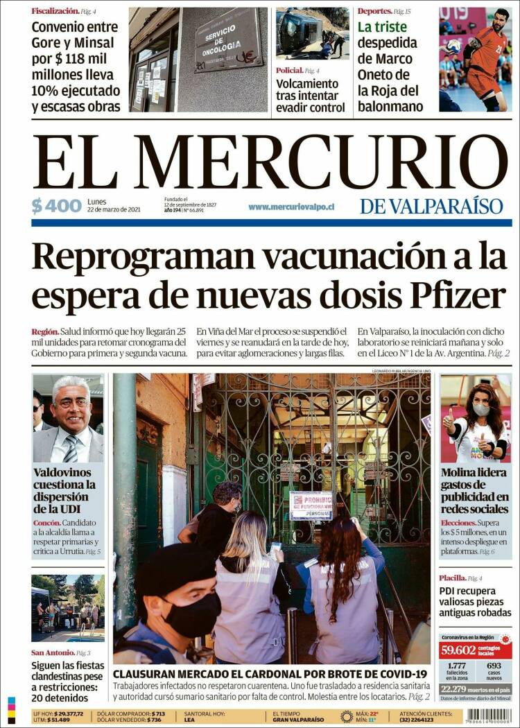 Portada de Mercurio de Valparaiso (Chile)