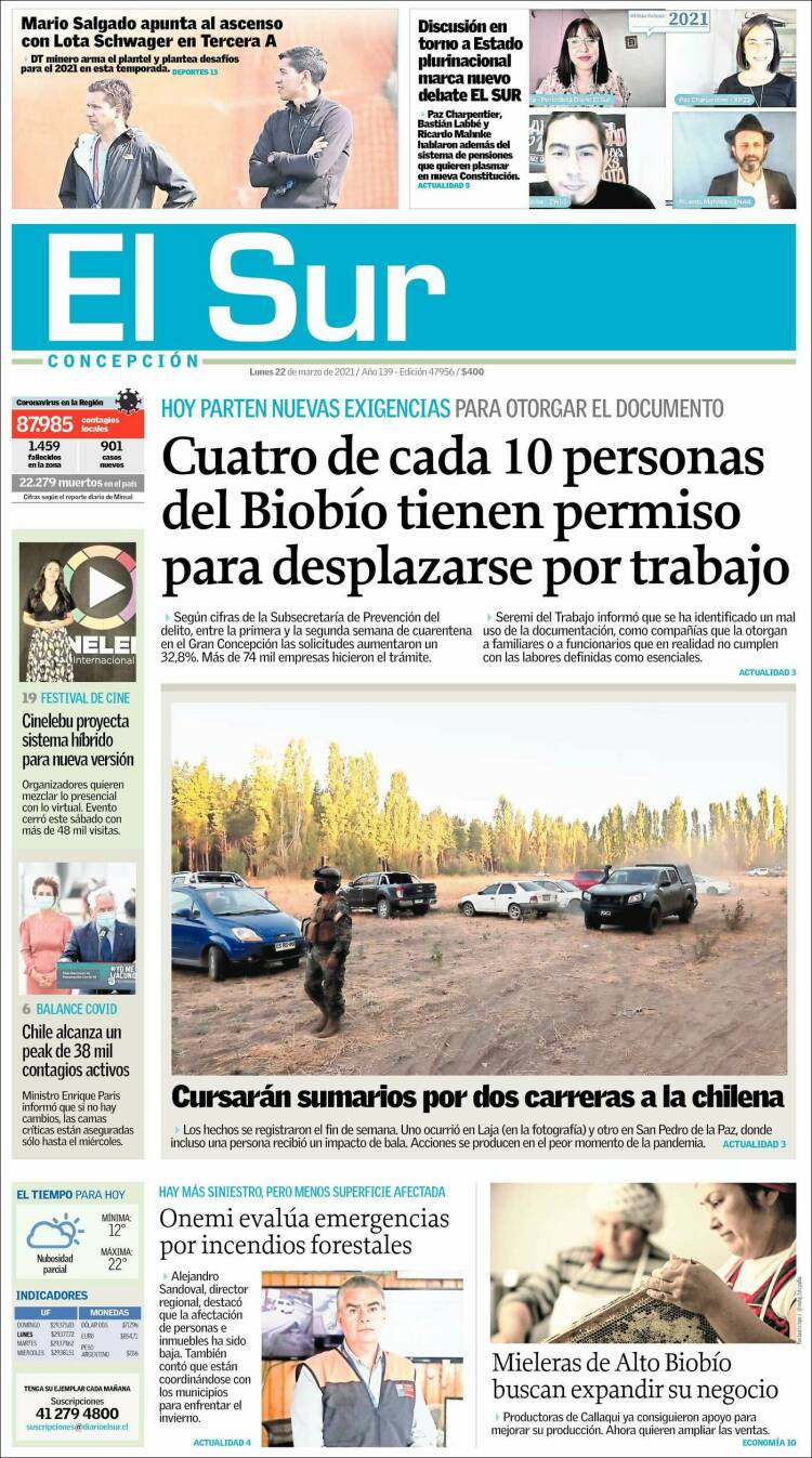 Portada de El Sur (Chile)