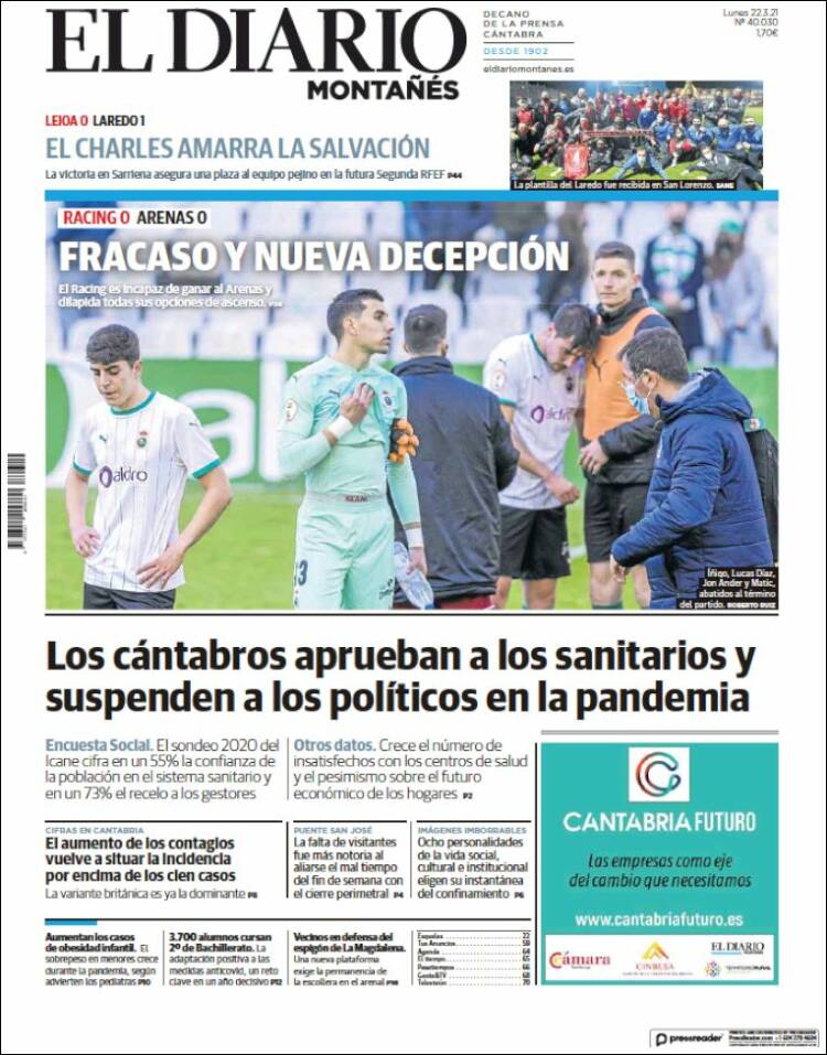 Portada de El Diario Montañés (España)