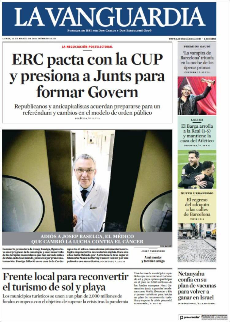 Portada de La Vanguardia (España)