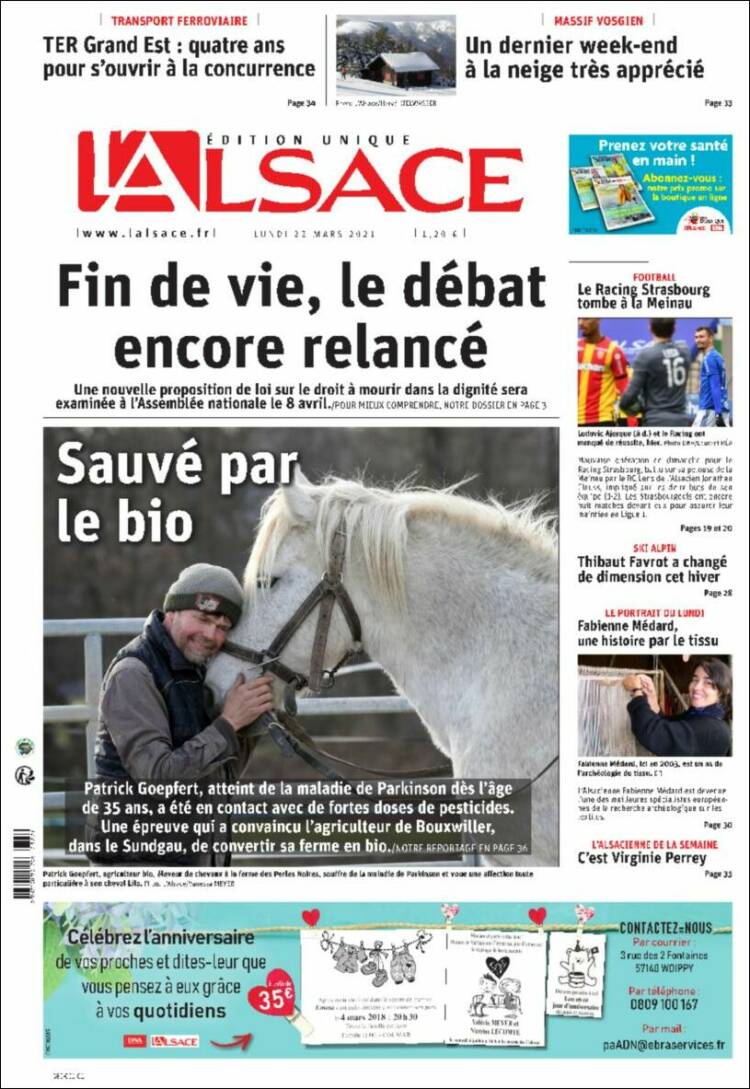 Portada de Journal L'Alsace (Francia)
