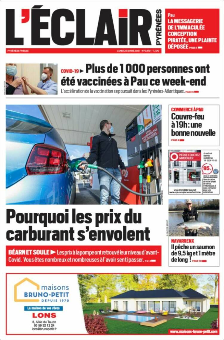 Portada de L'Eclair des Pyrénées (Francia)