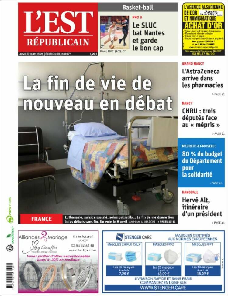 Portada de L'Est Republicain (Francia)