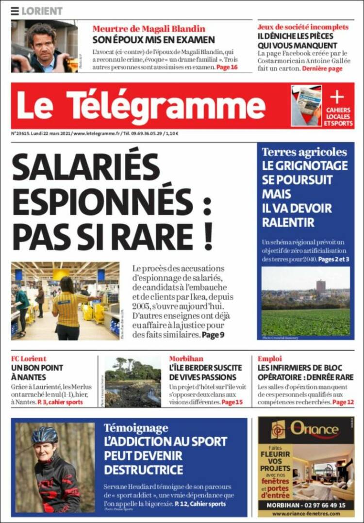 Portada de Télégramme (Francia)