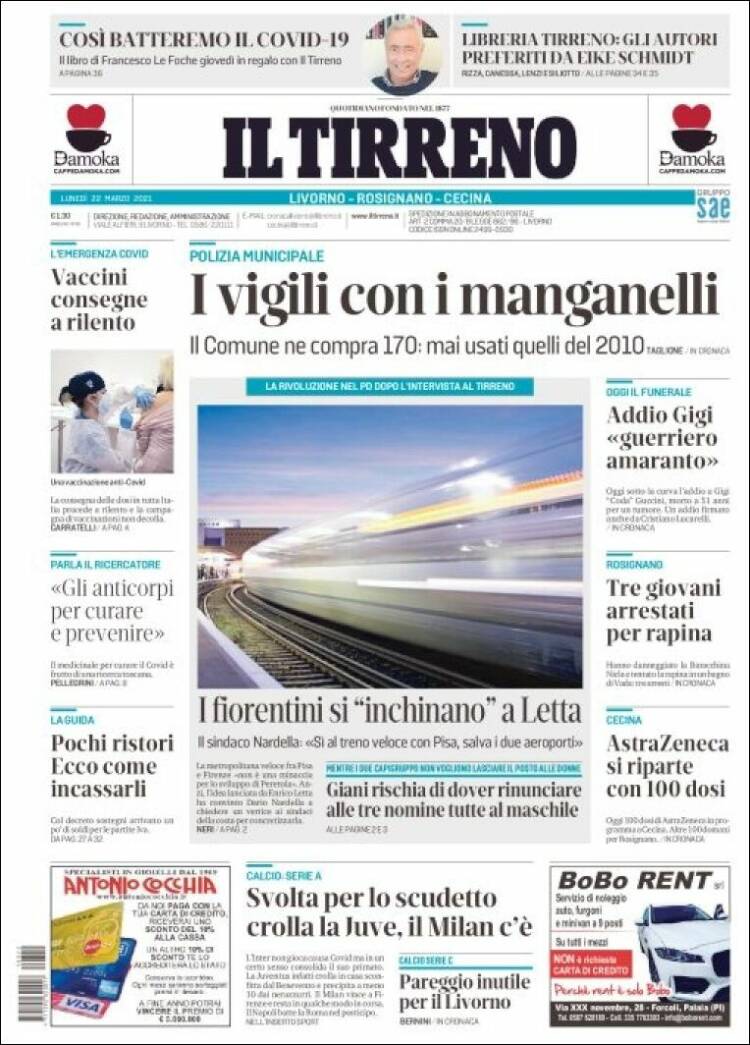 Portada de Il Tirreno (Italia)