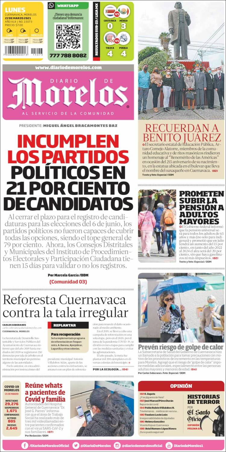 Portada de Diario de Morelos (México)