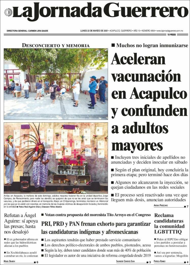 Portada de La Jornada de Guerrero (México)