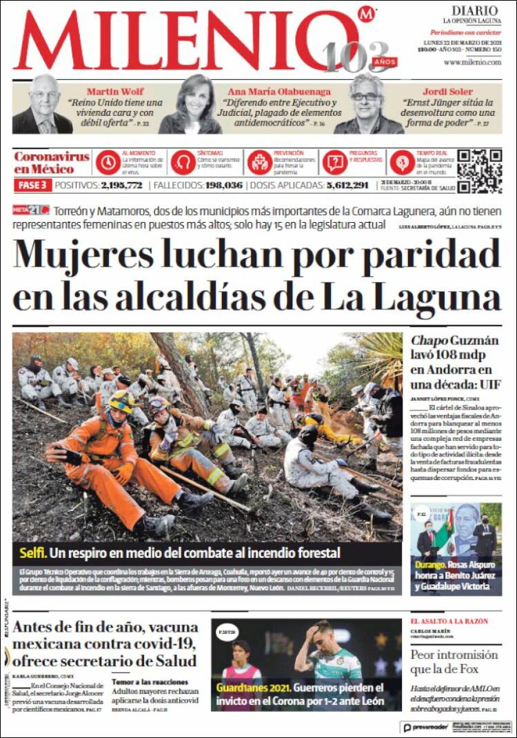 Portada de Milenio - Laguna (México)