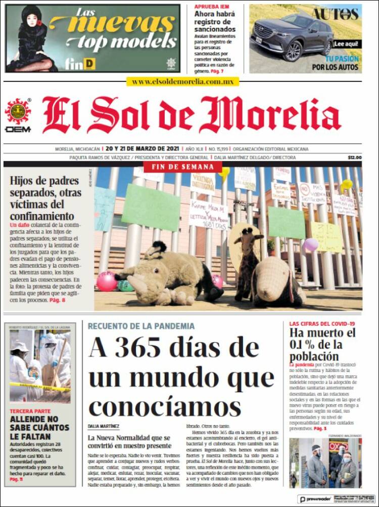 Portada de El Sol de Morelia (México)