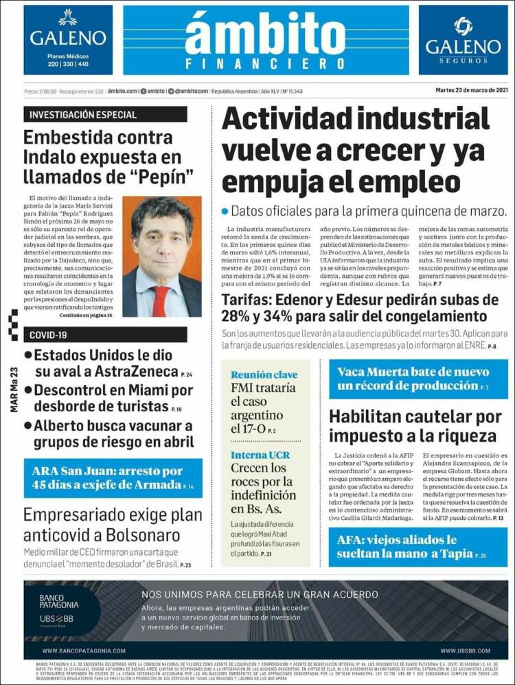 Portada de Diario Ambito Financiero (Argentina)