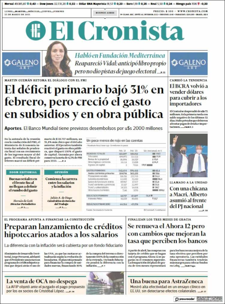 Portada de El Cronista Comercial (Argentina)
