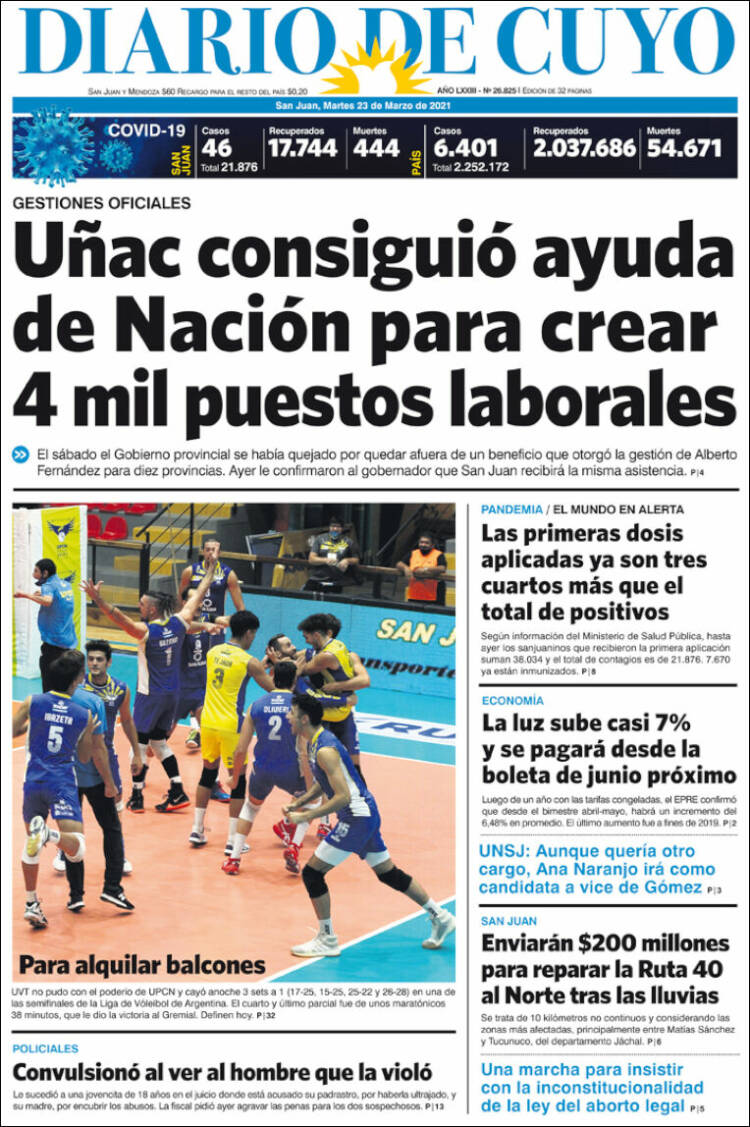 Portada de Diario de Cuyo (Argentina)