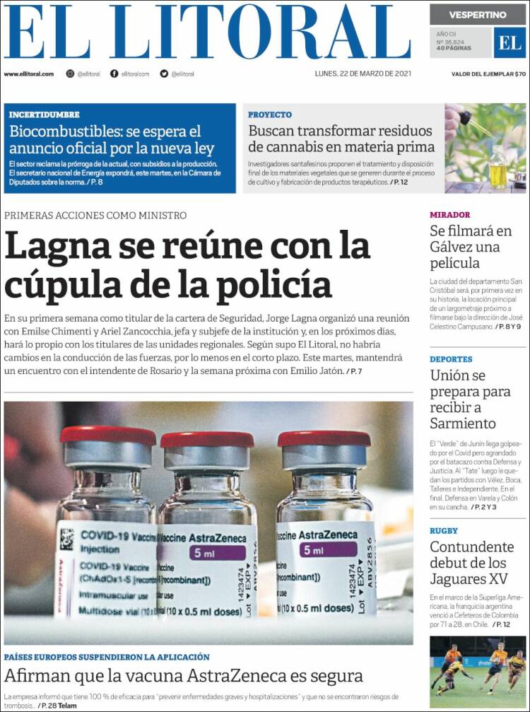 Portada de Diario El Litoral (Argentina)