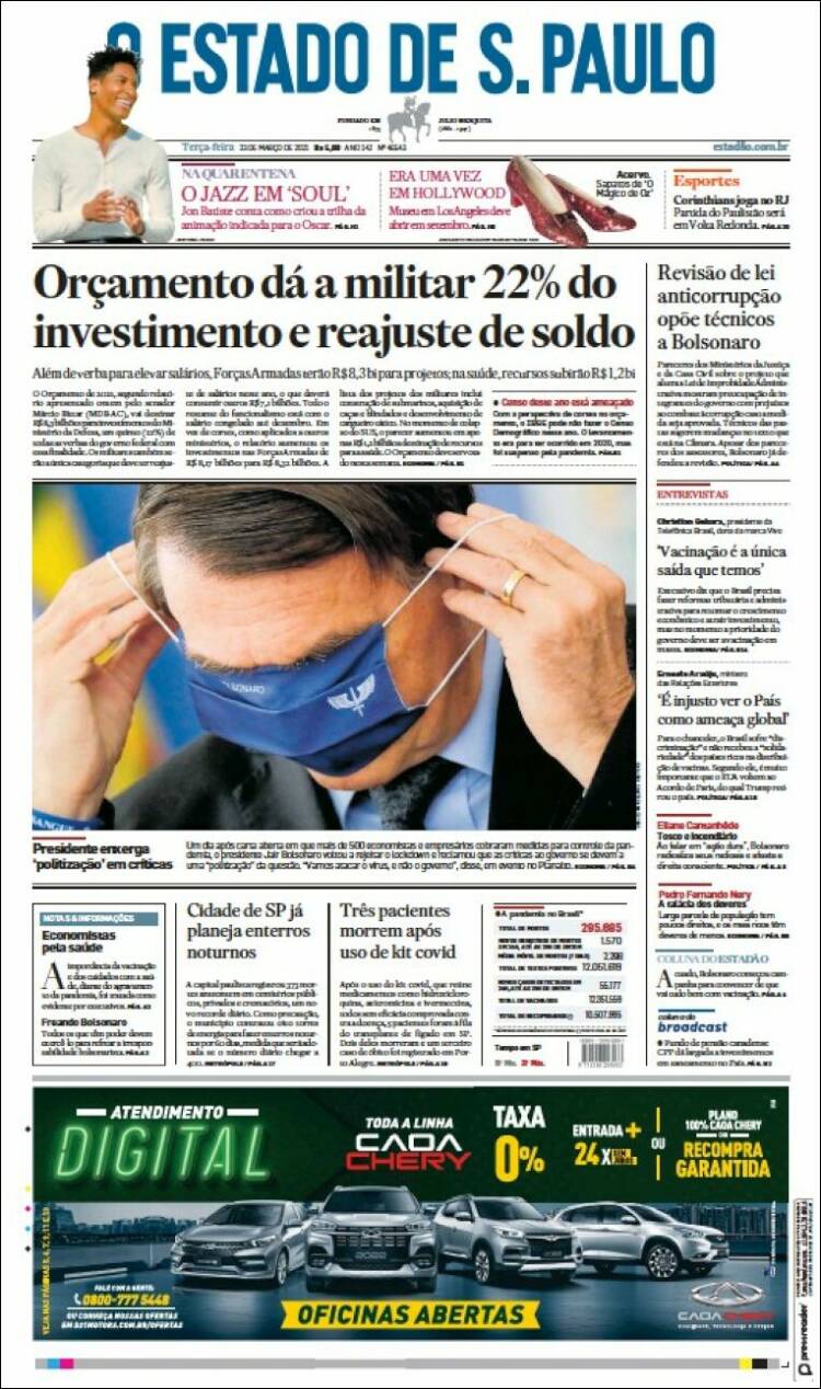 Portada de O Estado de São Paulo (Brasil)