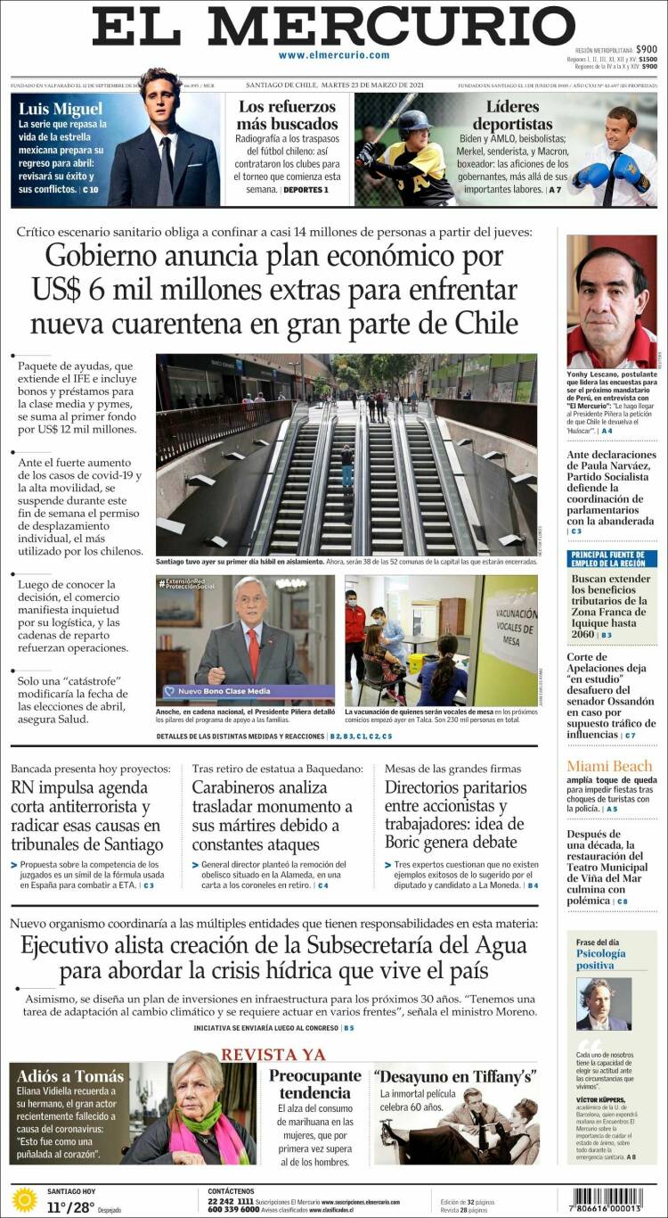 Portada de El Mercurio (Chile)