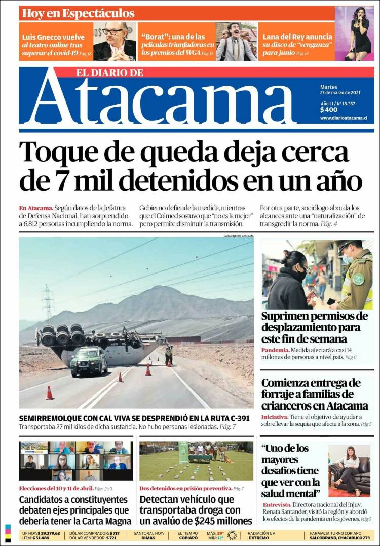 Portada de Diario de Atacama (Chile)
