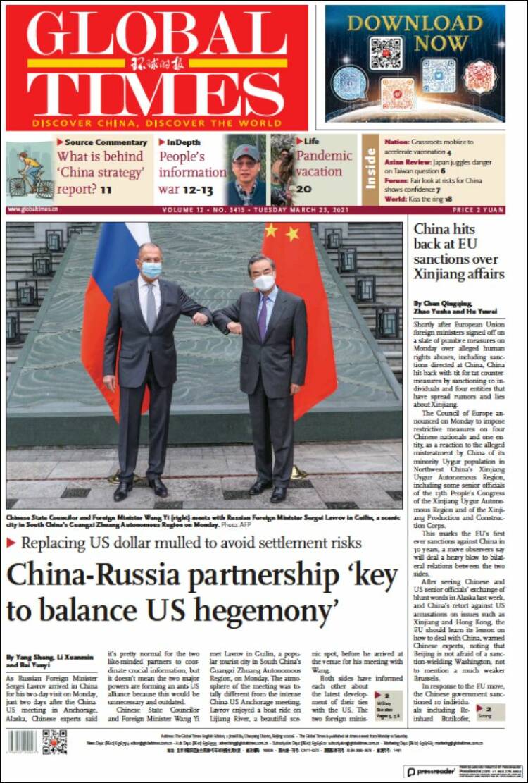 Portada de The Global Times (China)