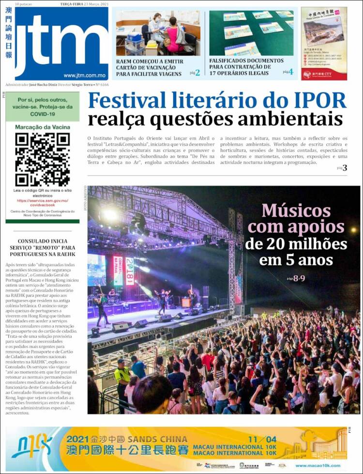 Portada de Jornal Tribuna de Macau (China)