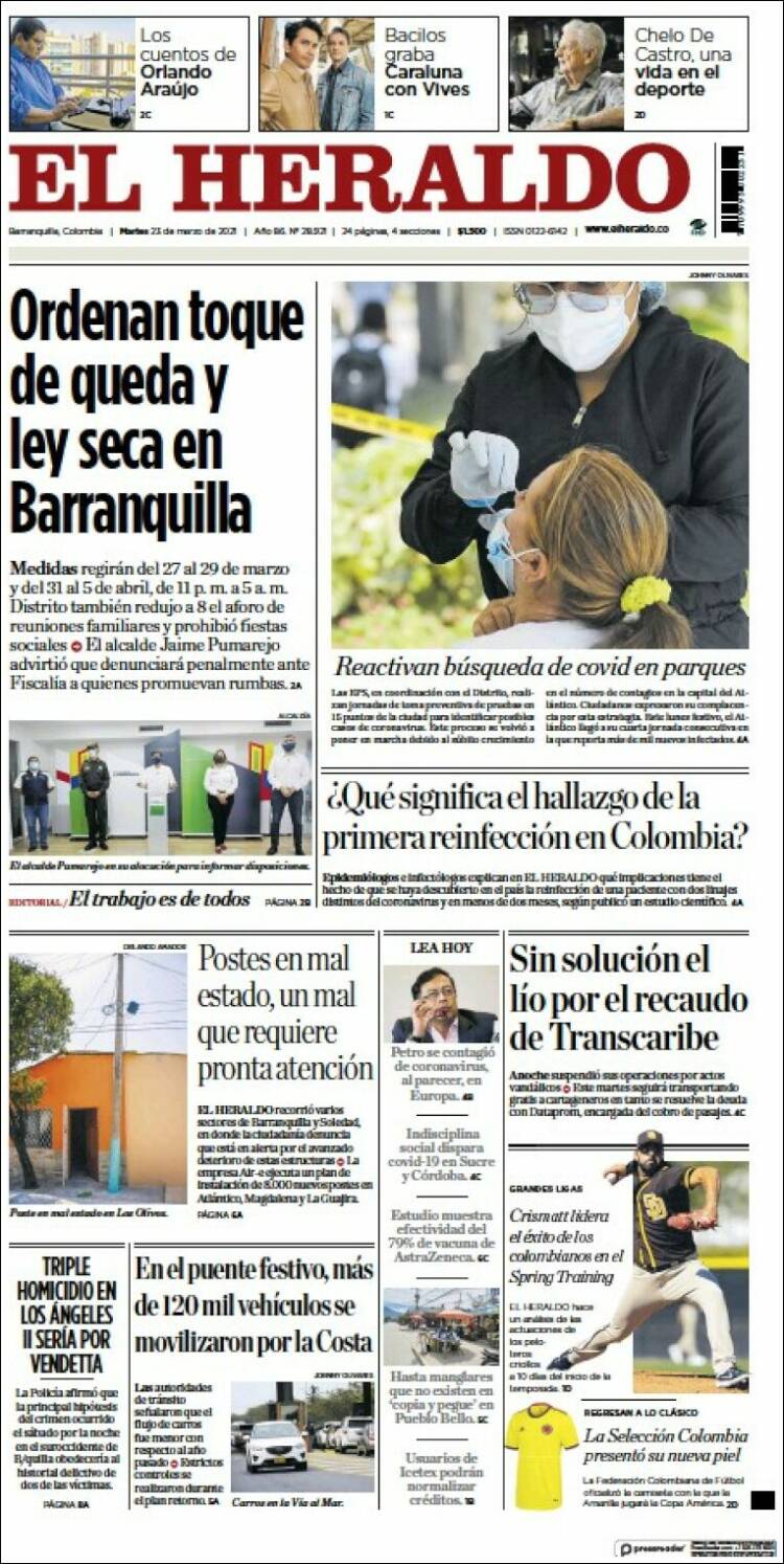 Portada de El Heraldo (Colombia)