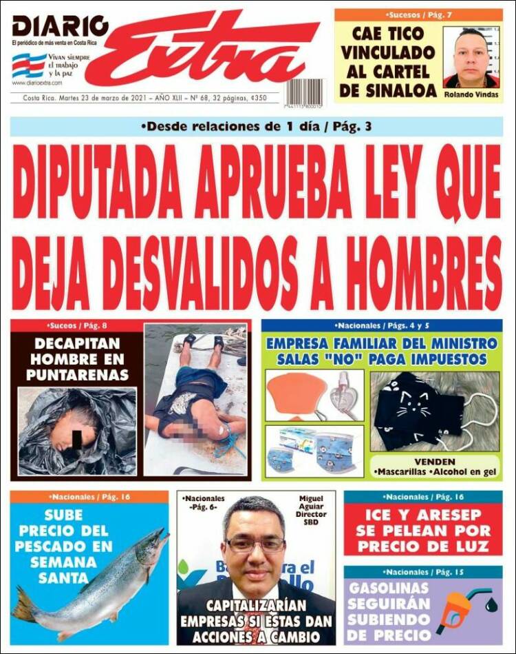 Portada de Diario Extra (Costa Rica)