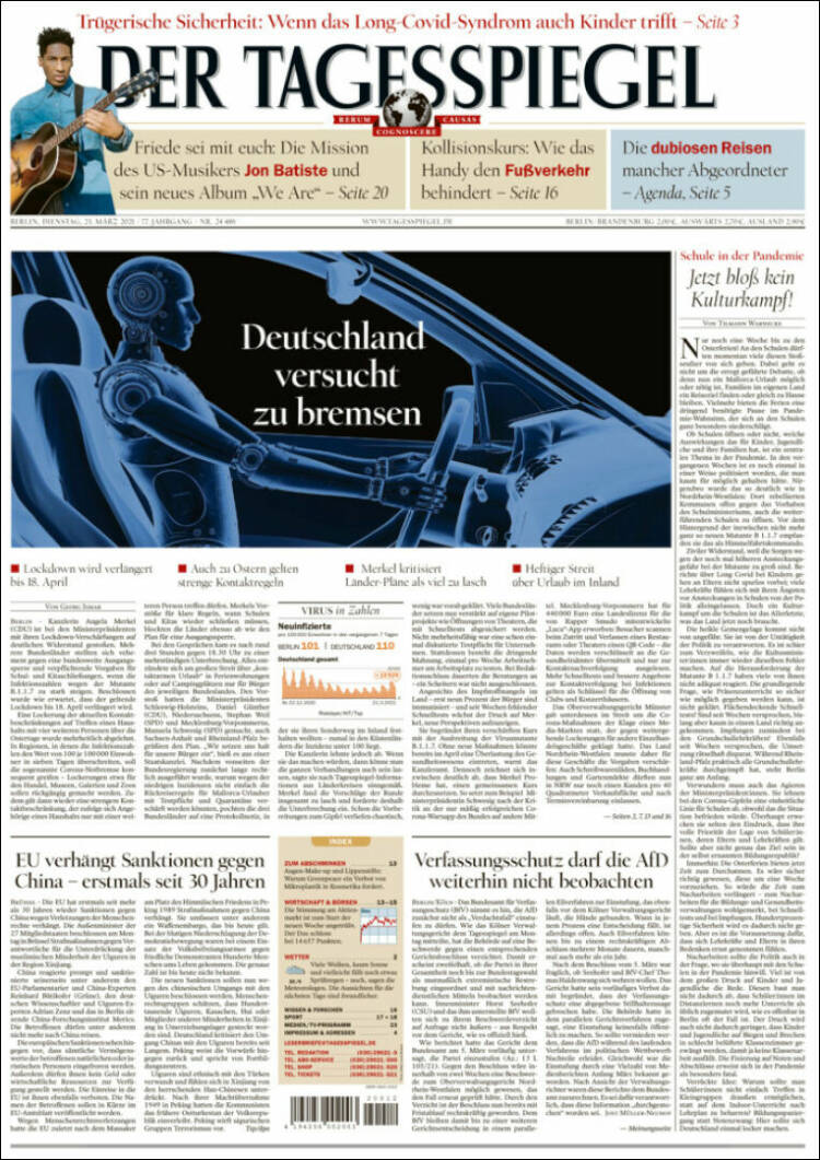 Portada de Der Tagesspiegel (Alemania)
