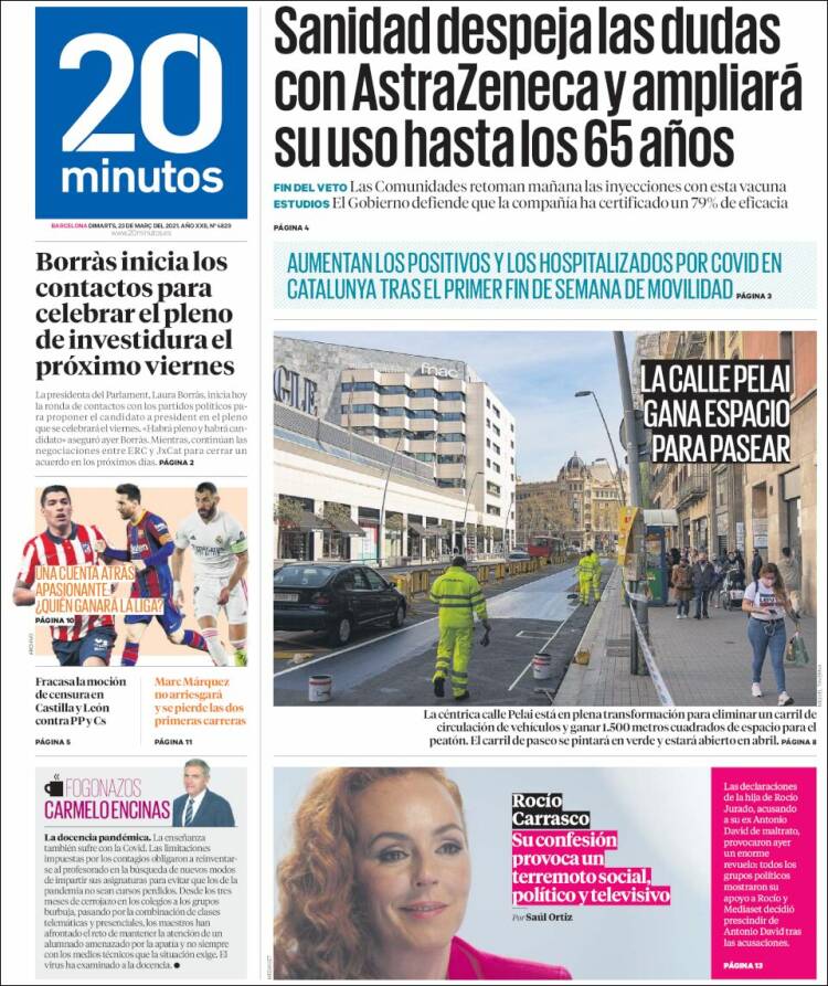 Portada de 20 Minutos - Barcelona (Espa&ntilde;a)