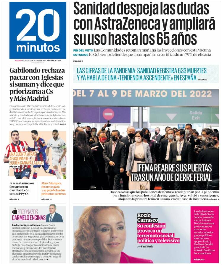 Portada de 20 Minutos - Madrid (Espa&ntilde;a)