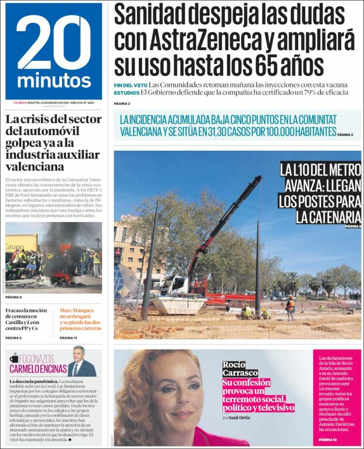 Portada de 20 Minutos - Valencia (Espa&ntilde;a)