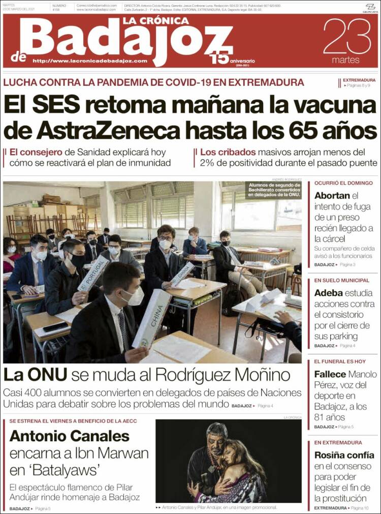 Portada de La Crónica de Badajoz (Espa&ntilde;a)