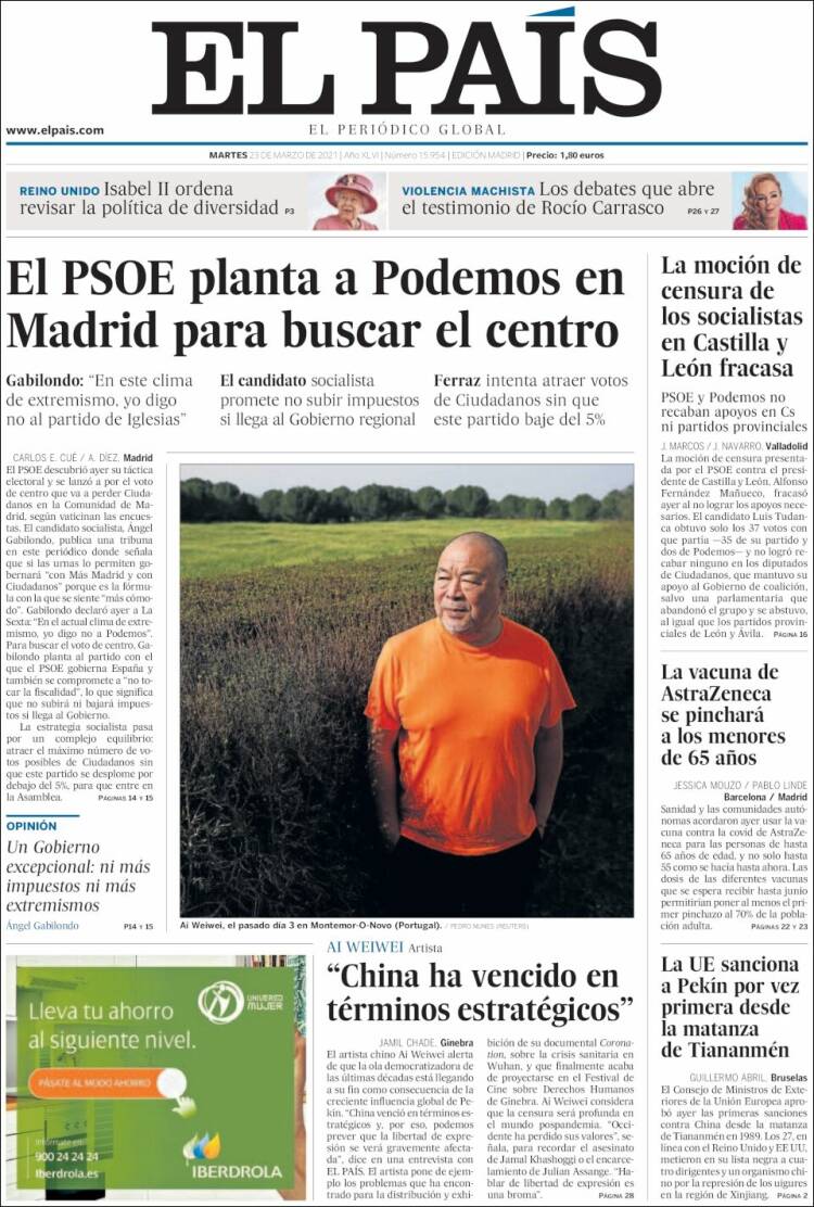 Portada de El País (Espa&ntilde;a)