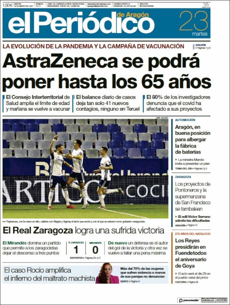 Portada de El Periódico de Aragón (Espa&ntilde;a)