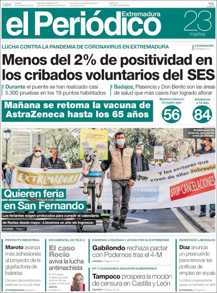 Portada de El Periódico de Extremadura (Espa&ntilde;a)