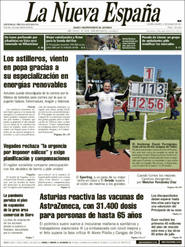 Portada de La Nueva España (Espa&ntilde;a)