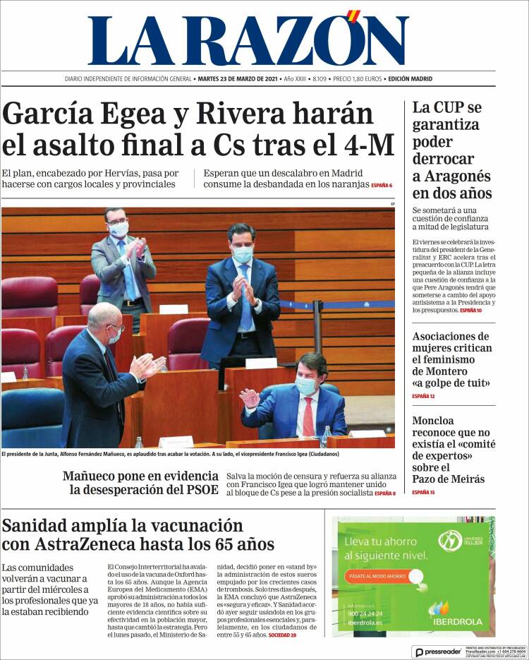 Portada de La Razón (Espa&ntilde;a)