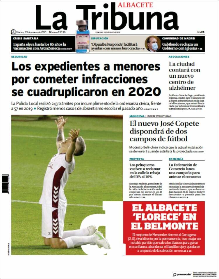 Portada de La Tribuna de Albacete (Espa&ntilde;a)