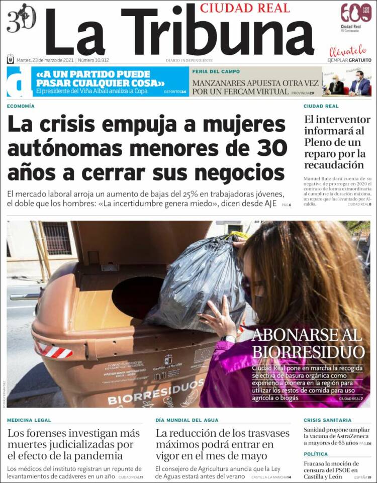 Portada de La Tribuna de Ciudad Real (Espa&ntilde;a)