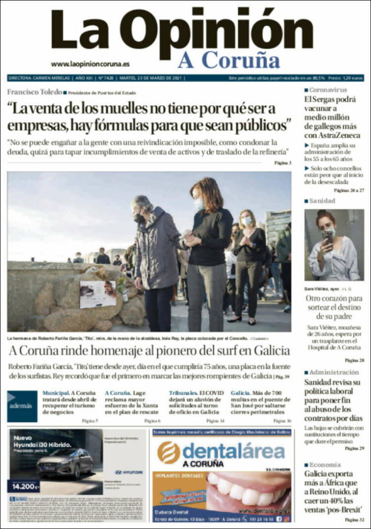 Portada de La Opinión de A Coruña (Espa&ntilde;a)