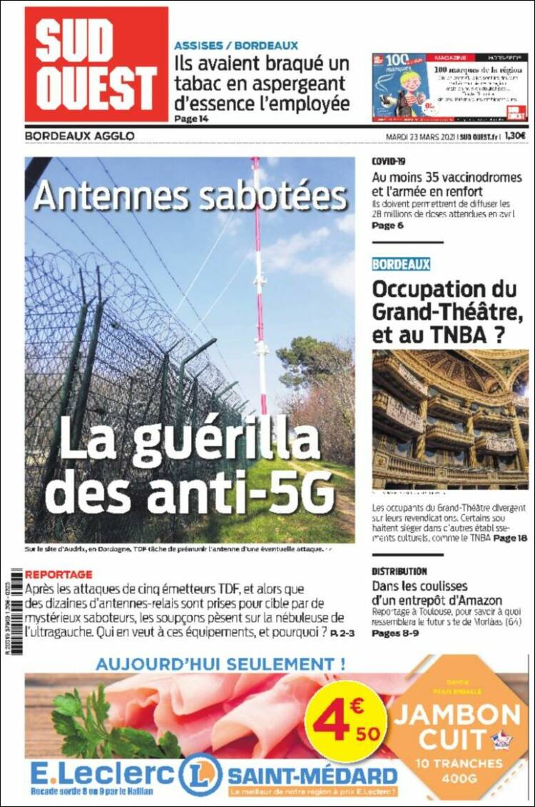 Portada de Sud Ouest (Francia)