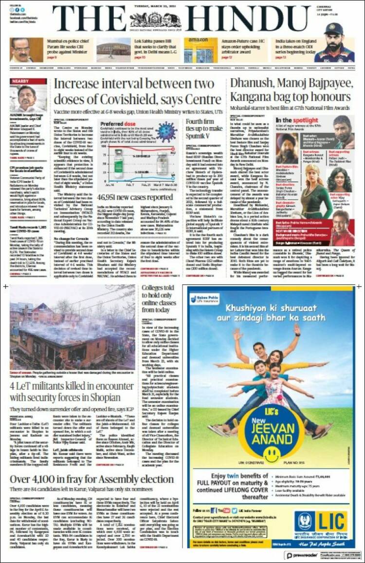 Portada de The Hindu (India)