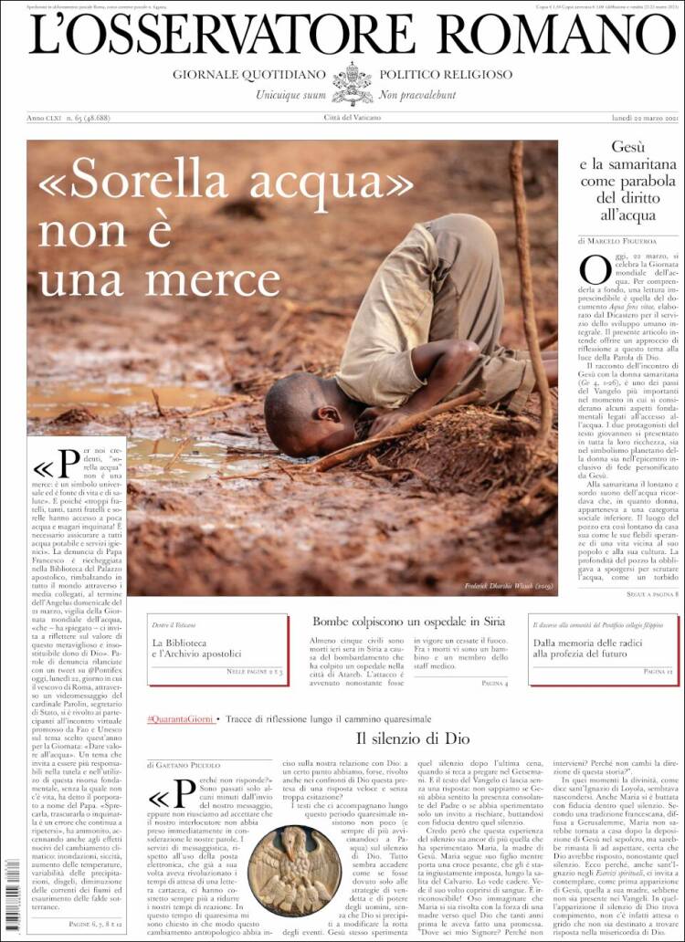 Portada de L'Osservatore Romano (Italia)