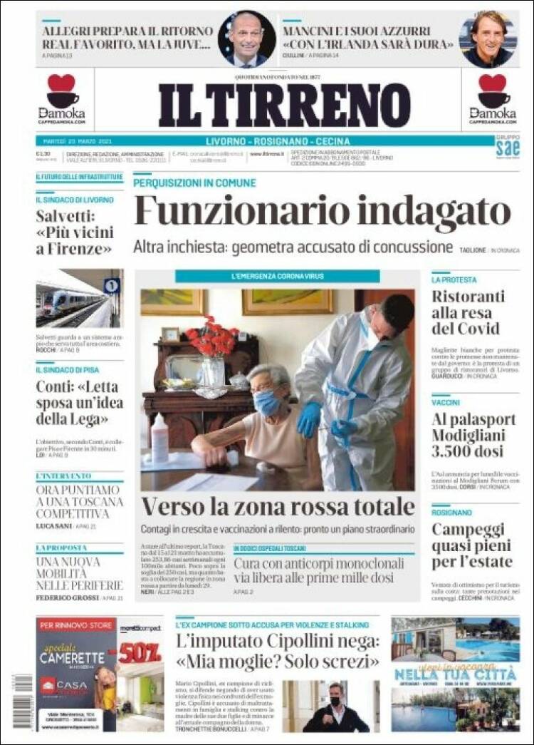 Portada de Il Tirreno (Italia)