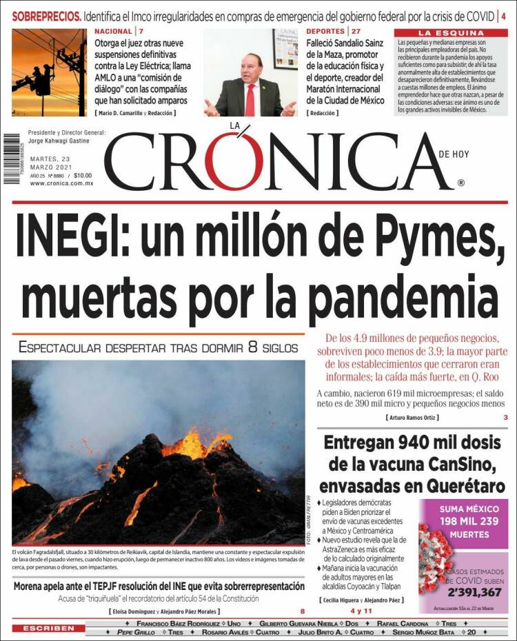 Portada de La Crónica de Hoy (M&eacute;xico)