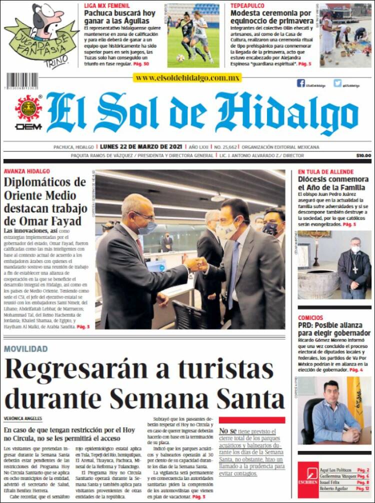 Portada de El Sol de Hidalgo (M&eacute;xico)
