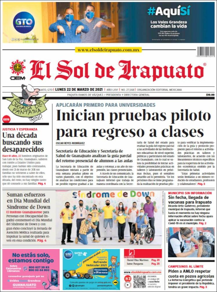 Portada de El Sol de Irapuato (M&eacute;xico)
