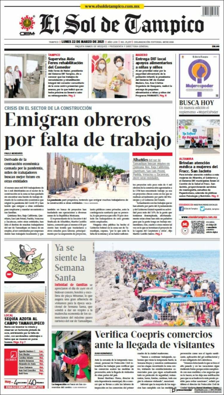 Portada de El Sol de Tampico (M&eacute;xico)