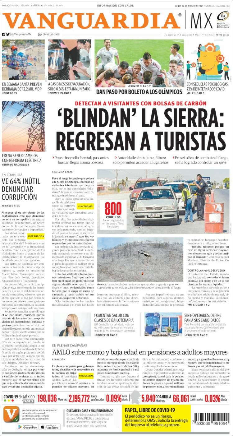 Portada de Vanguardia (M&eacute;xico)