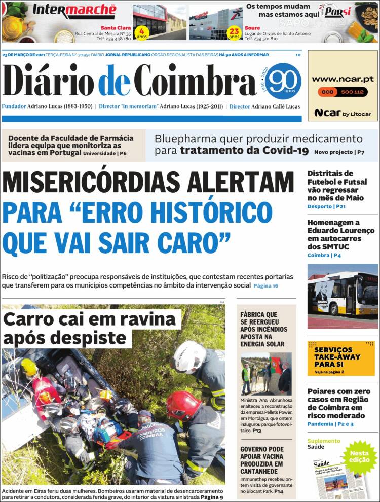 Portada de Diário de Coimbra (Portugal)