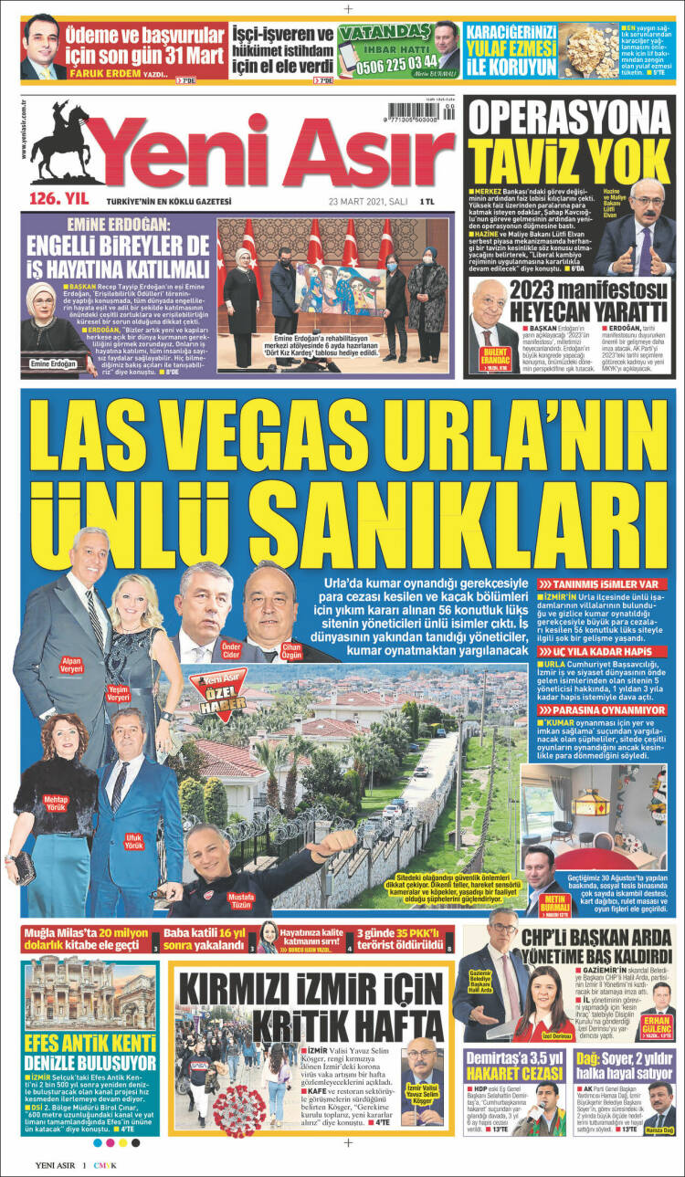 Portada de Yeni Asır (Turqu&iacute;a)