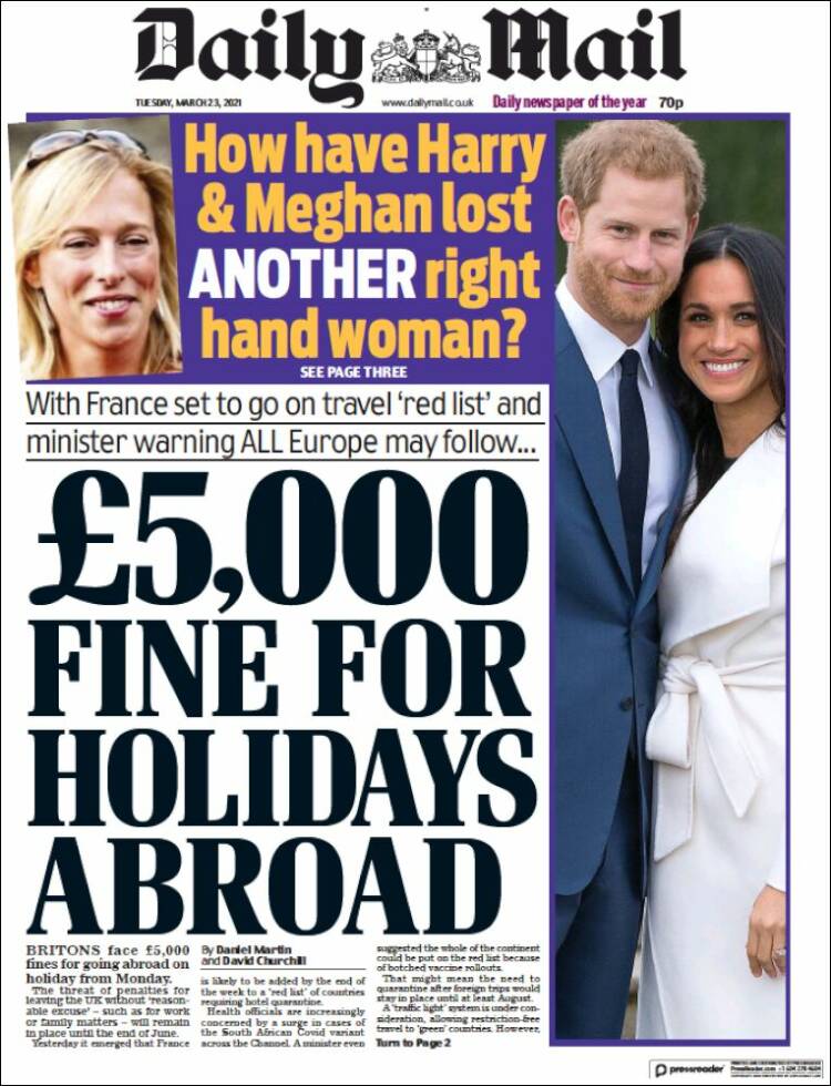 Portada de Daily Mail (Reino Unido)