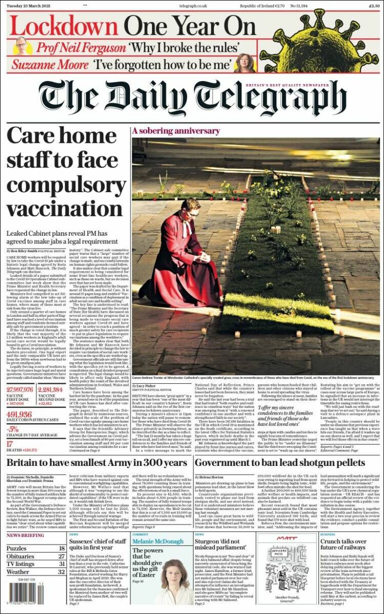 Portada de Daily Telegraph (Reino Unido)